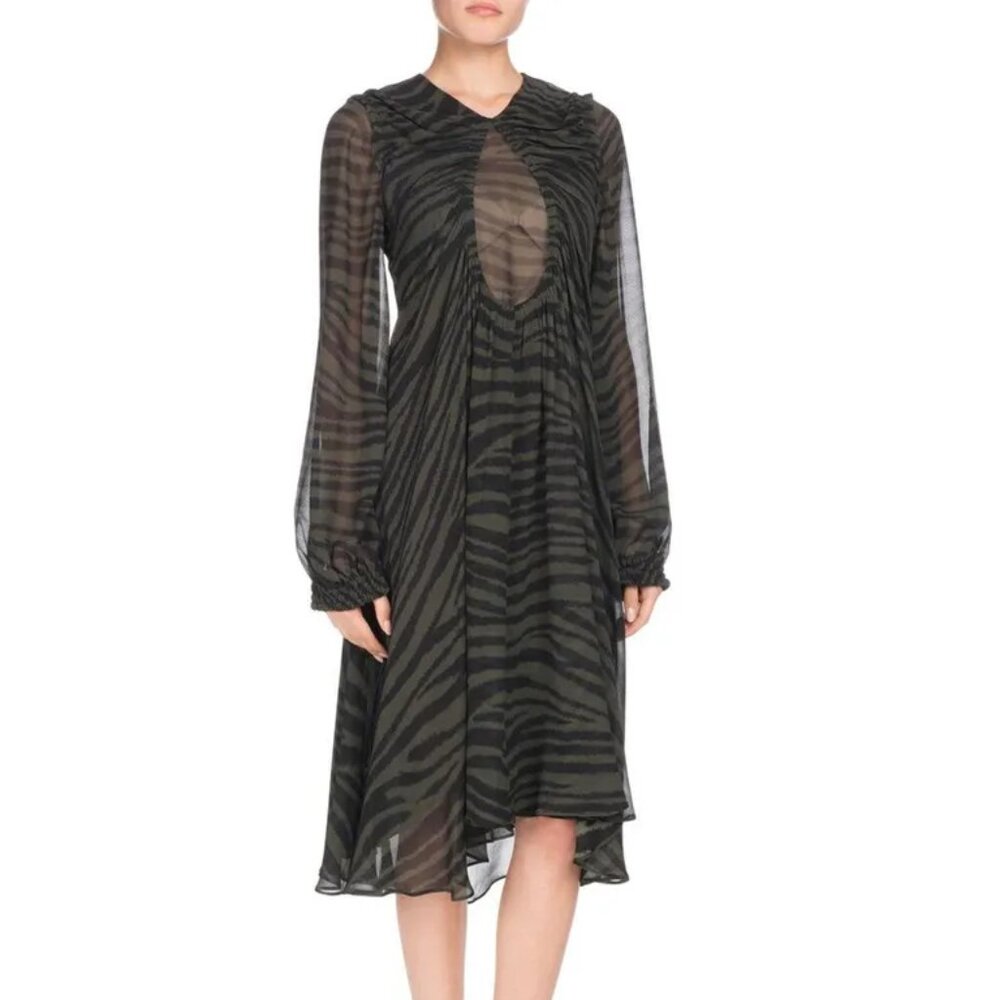 Proenza Schouler Green & Black Zebra Silk Long-Sleeve Dress